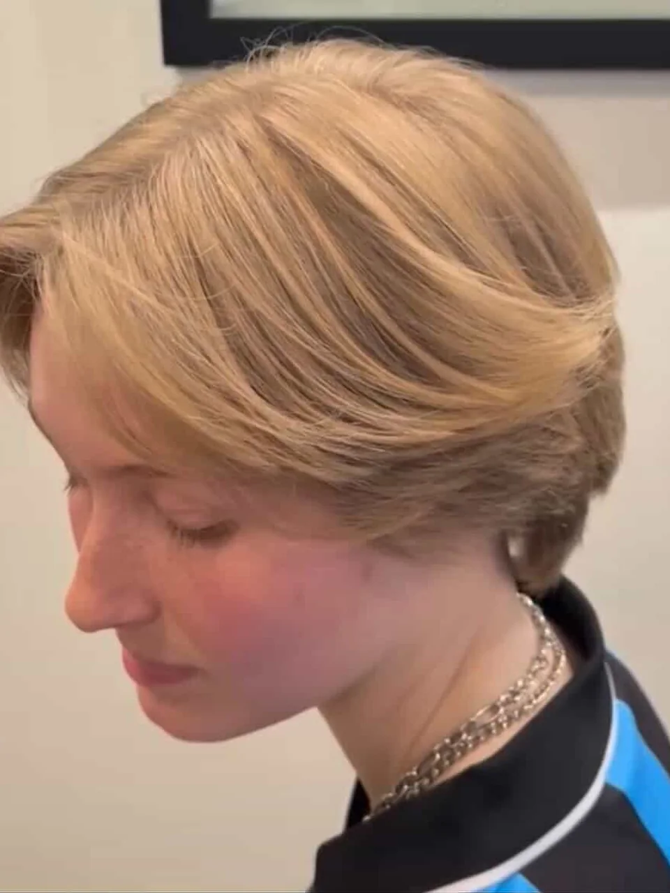 After: a textured mid-length crop, soft and swept with a clean neckline.